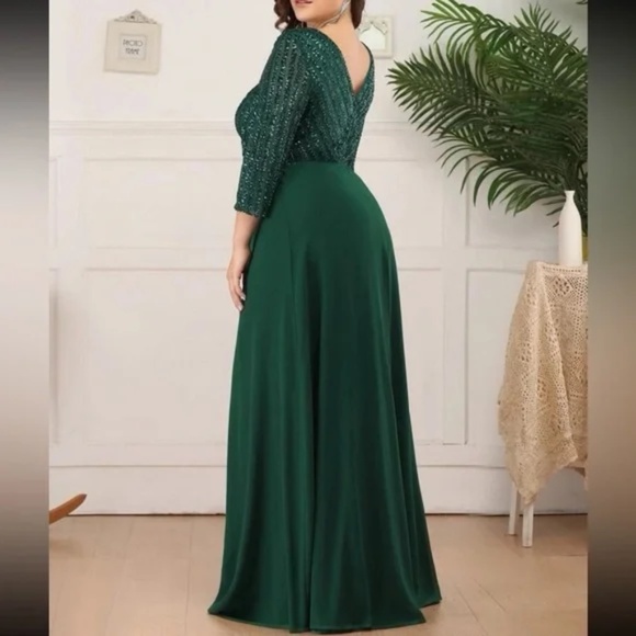 Plus sequin 3/4 sleeve Formal Prom Evening Party Wedding Dress - Picture 2 of 4